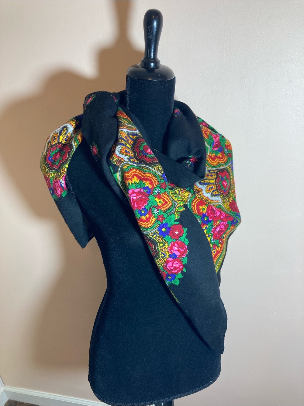 Black Floral Paisley Wrap Scarf